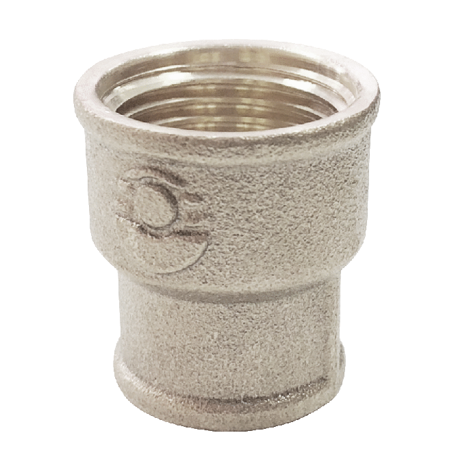 Муфта латунь никель переходная Ду 20x15 (3/4"x1/2") ВР/ВР Valfex VF.240.N.034.012