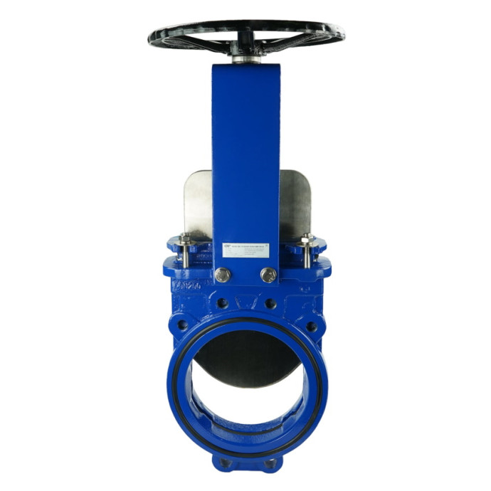 Задвижка шиберная ножевая двусторонняя чугунная с редуктором Ду 600 Ру10 межфланцевая с уплотнением NBR