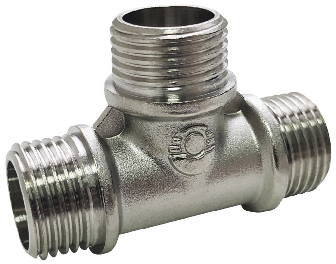 Тройник латунь никель переходной Ду 15x20x20 (1/2"x3/4"x3/4") НР/НР/НР Valfex VF.131.N.034