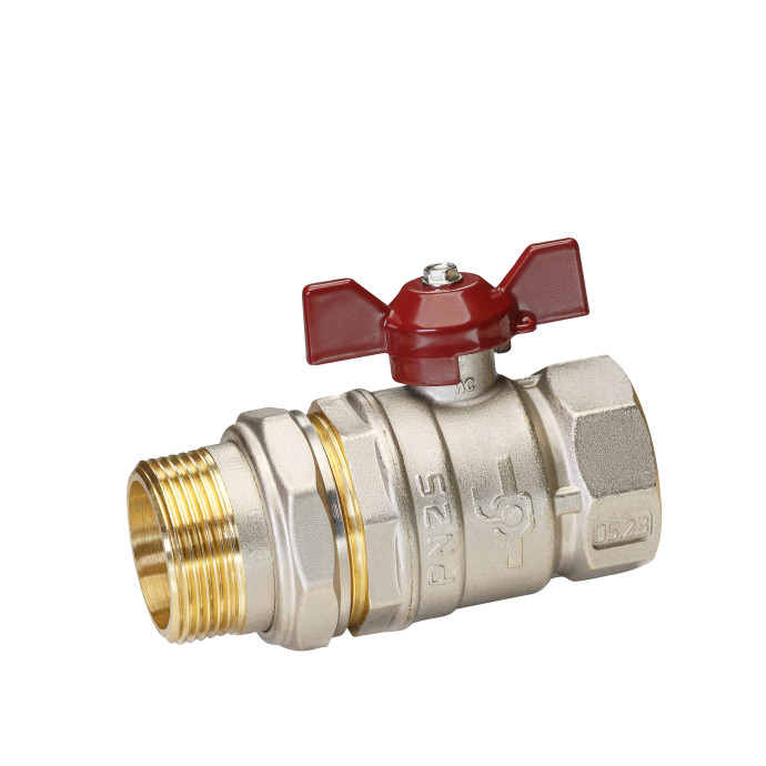 Кран шаровой латунь никель Temper Ду 32 (1 1/4”) PN25 ВН/НР американка бабочка 8832ВАБ11425