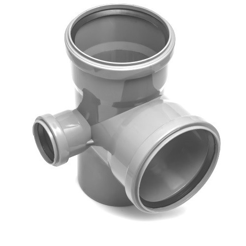 Крестовина PP-H 2-плоскостная левая серая Дн 110x110x50 87° б/н в/к VALFEX 28111150