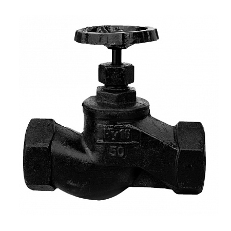 Клапан запорный чугунный 15кч18п Ду 40 Ру16 муфтовый